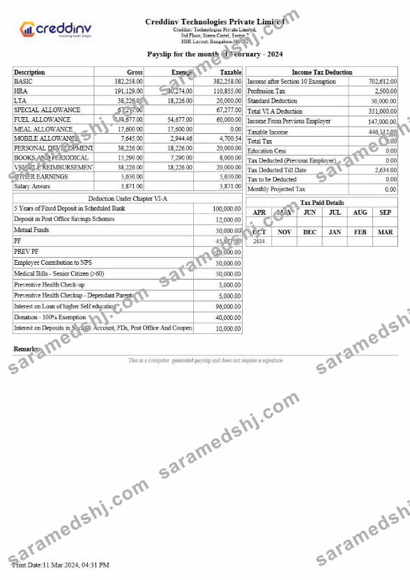 Creddinv Technologies payslip template in Word and PDF formats.pdf, 2